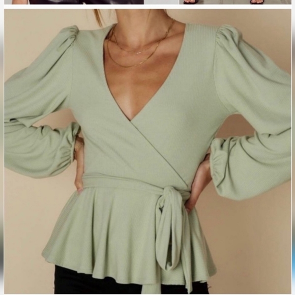 Green Surplus next peplom faux wrap front top - Picture 2 of 4